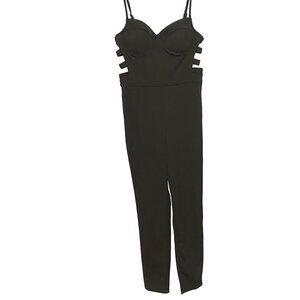 New Inspired Heart Black Corset Jumpsuit with Side Cutouts Size Large